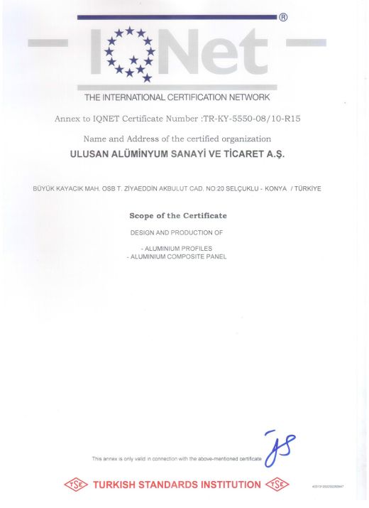 IQNet TS EN ISO 9001-2015 Quality Management System Certificate