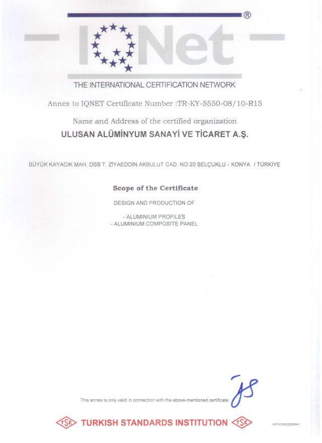 IQNet TS EN ISO 9001-2015 Quality Management System Certificate