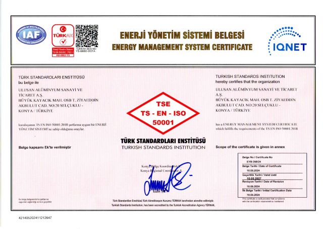 TSE TS-EN-ISO 50001 Enerji Yönetim Sistemi Belgesi