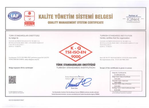 TSE ISO EN 9001-2015 Kalite Yönetim Sistemi Belgesi