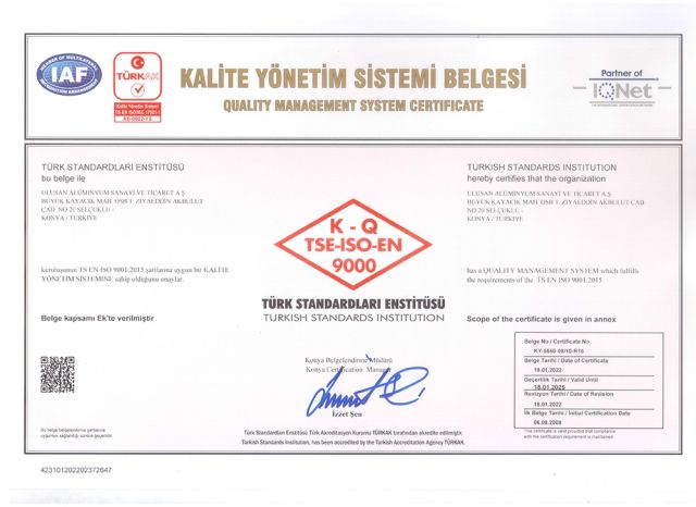 TSE ISO EN 9001-2015 Kalite Yönetim Sistemi Belgesi