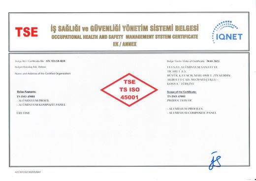 TSE TS ISO 45001 İş Sağlığı ve Güvenliği Yönetim Sistemi Belgesi