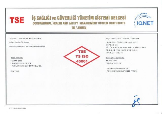 TSE TS ISO 45001 İş Sağlığı ve Güvenliği Yönetim Sistemi Belgesi
