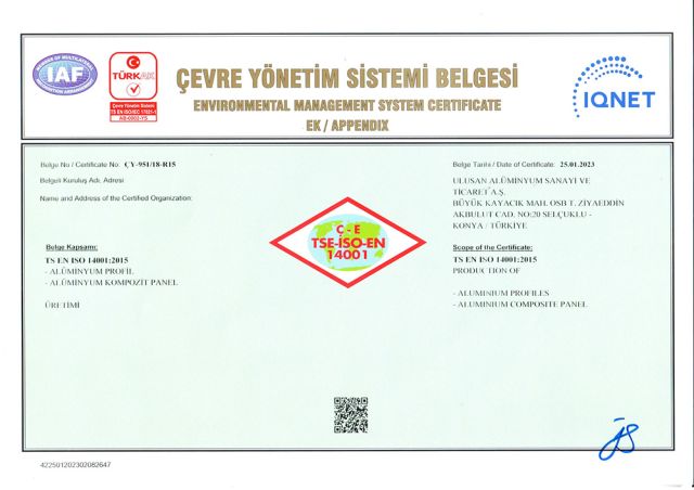 TSE-ISO-EN 14001 Çevre Yönetim Sistemi Belgesi