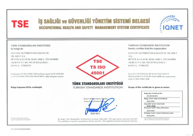 TSE TS ISO 45001 İş Sağlığı ve Güvenliği Yönetim Sistemi Belgesi